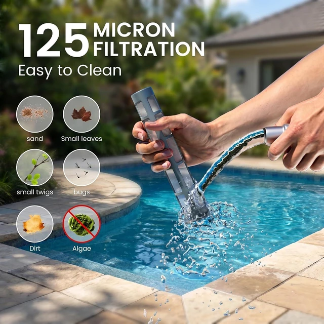 Alt view image 3 of 7 - Cordless Pool Vacuum, Handheld Hot Tub Cleaner, Powerful Handheld Cleaner removes Sand and Debris from Above Ground Pools, spas and hot tubs (Light Blue)