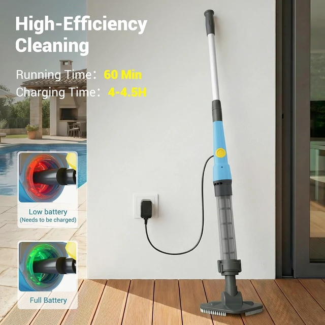 Alt view image 5 of 7 - Cordless Pool Vacuum, Handheld Hot Tub Cleaner, Powerful Handheld Cleaner removes Sand and Debris from Above Ground Pools, spas and hot tubs (Light Blue)