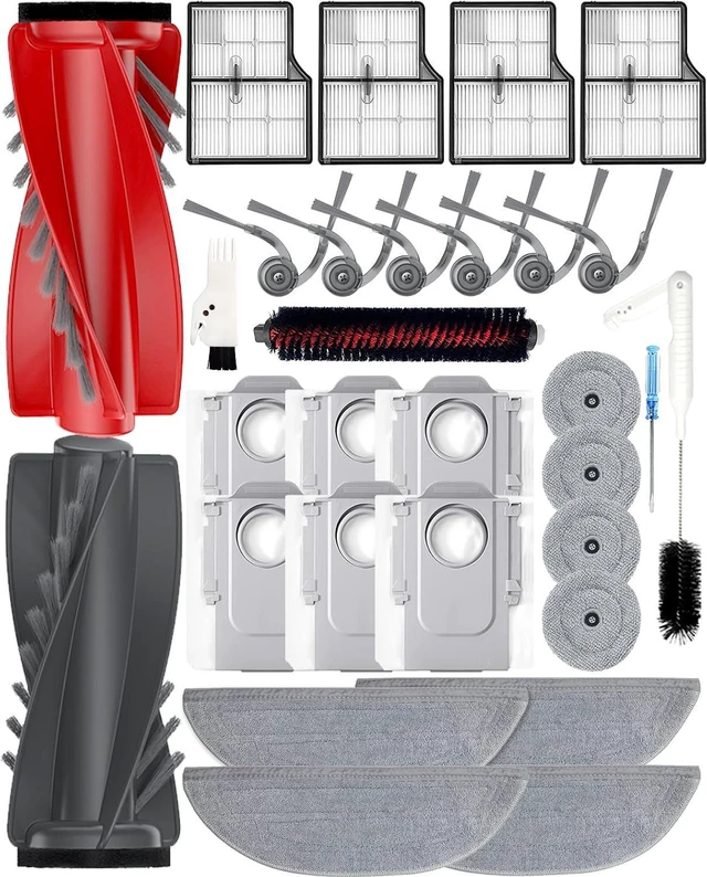 Main image of Yivy Saros 10 Accessories, 30pcs Replacement Kit for Roborock Saros 10/G30 - Accessory Set with 2 Roller Brushes, 6 Side Brushes, 4 Filters, 4+4 Mop Pads, 6 Dust Bags, 1Self-Cleaning Brush
