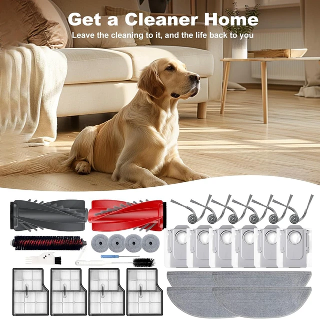 Alt view image 2 of 7 - Yivy Saros 10 Accessories, 30pcs Replacement Kit for Roborock Saros 10/G30 - Accessory Set with 2 Roller Brushes, 6 Side Brushes, 4 Filters, 4+4 Mop Pads, 6 Dust Bags, 1Self-Cleaning Brush