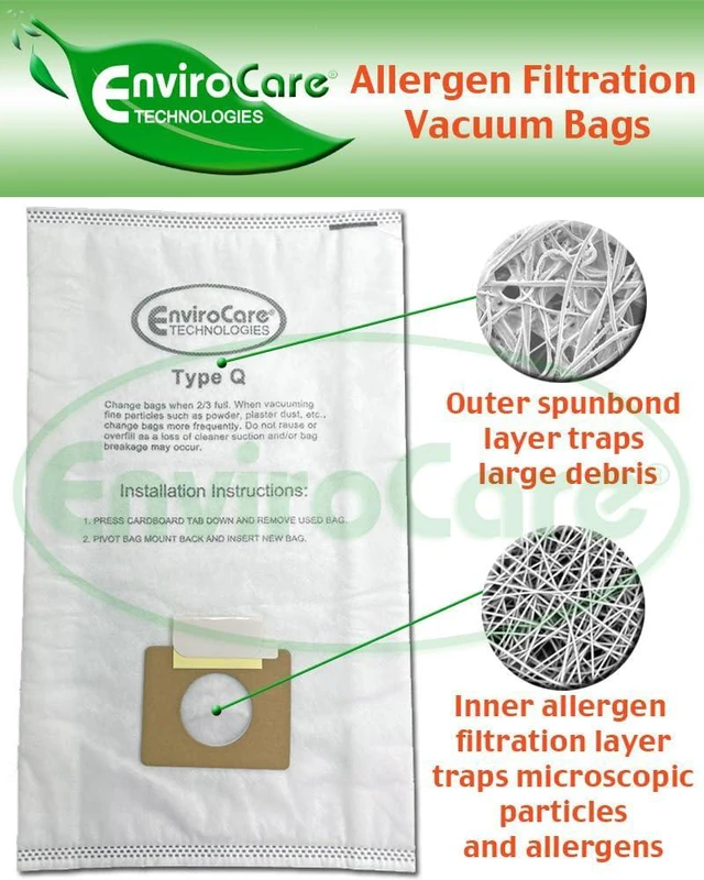 Alt view image 3 of 6 - Envirocare Replacement Allergen Filtration Vacuum Cleaner Dust Bags made to fit Kenmore Canister Type C or Q 50555, 50558, 50557 and Panasonic Type C-5 18 pack