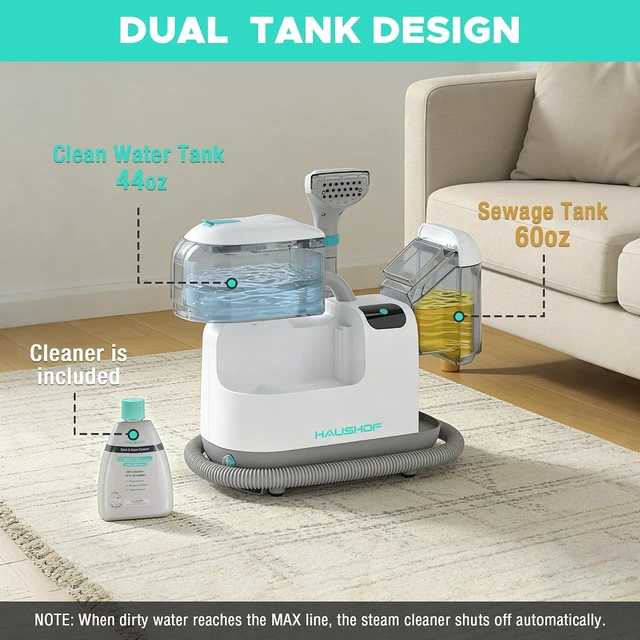 Alt view image 5 of 7 - HAUSHOF Steam Carpet and Upholstery Cleaner Machine, with 3 Modes & 3 Tools
