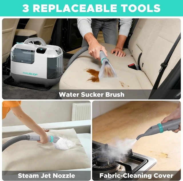 Alt view image 6 of 7 - HAUSHOF Steam Carpet and Upholstery Cleaner Machine, with 3 Modes & 3 Tools
