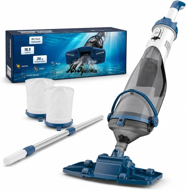 Main image of Pool Vacuum for Above Ground Pool & Inground Pools 18.5 GPM Suction, Blue