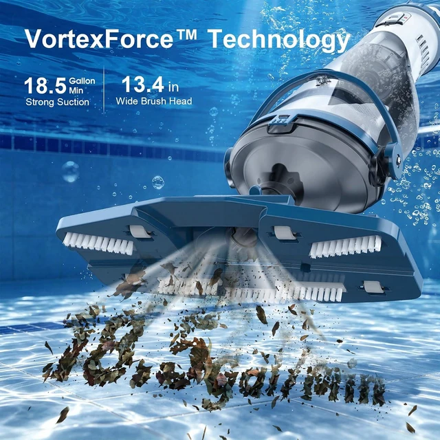 Alt view image 2 of 7 - Pool Vacuum for Above Ground Pool & Inground Pools 18.5 GPM Suction, Blue
