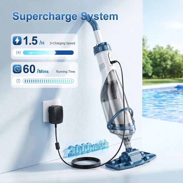 Alt view image 4 of 7 - Pool Vacuum for Above Ground Pool & Inground Pools 18.5 GPM Suction, Blue