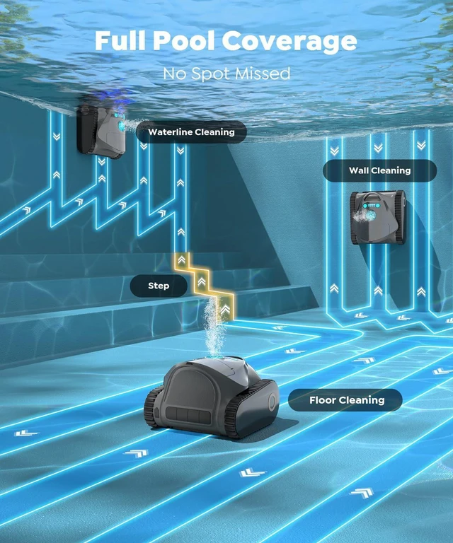 Alt view image 4 of 7 - C1 Robotic Pool Vacuum for inground Pool with 180Mins Runtime, Gray