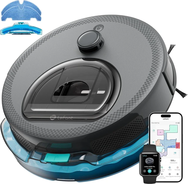 Main image of Lefant Robot Vacuum and Mop, Smart Mapping and Obstacle Avoidance, Tangle-Free Pet Hair, 2.4G/5G WiFi App Control, Slim Design for Wider Coverage, Carpet Detection, M330 Pro, Grey
