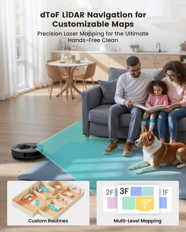Alt view image 2 of 7 - Lefant Robot Vacuum and Mop, Smart Mapping and Obstacle Avoidance, Tangle-Free Pet Hair, 2.4G/5G WiFi App Control, Slim Design for Wider Coverage, Carpet Detection, M330 Pro, Grey