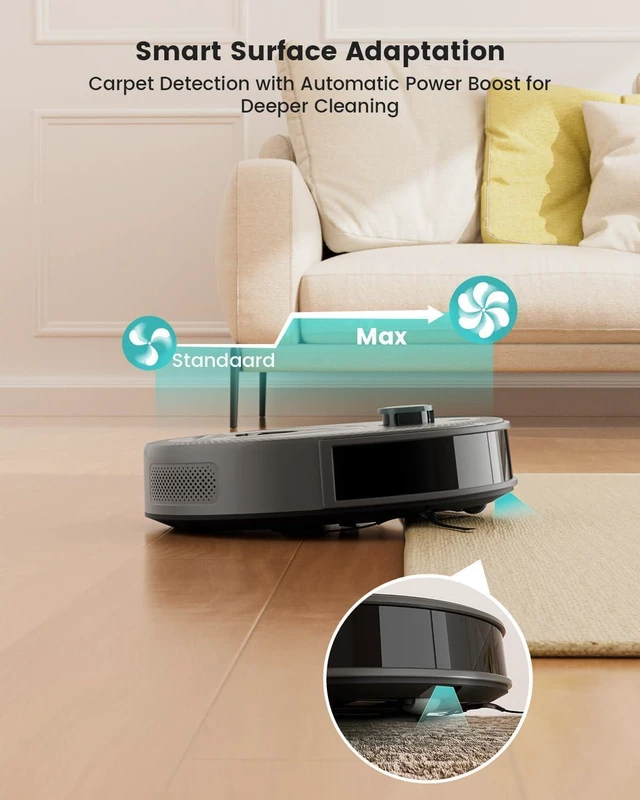 Alt view image 4 of 7 - Lefant Robot Vacuum and Mop, Smart Mapping and Obstacle Avoidance, Tangle-Free Pet Hair, 2.4G/5G WiFi App Control, Slim Design for Wider Coverage, Carpet Detection, M330 Pro, Grey