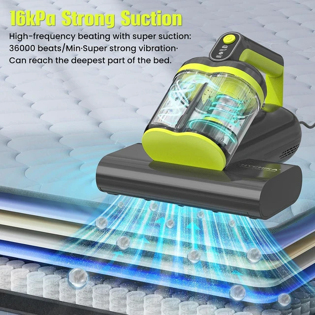 Alt view image 2 of 7 - Mattress Vacuum Cleaner UV for Pet Hair,16kPa Power Suction UV Bed Vacuum Cleaner,140°F Heated Function,Ultrasonic High Tapping,HEPA Filter,Bed Vacuum for Sofa, Couch, Crib(Corded,4.5Amp)
