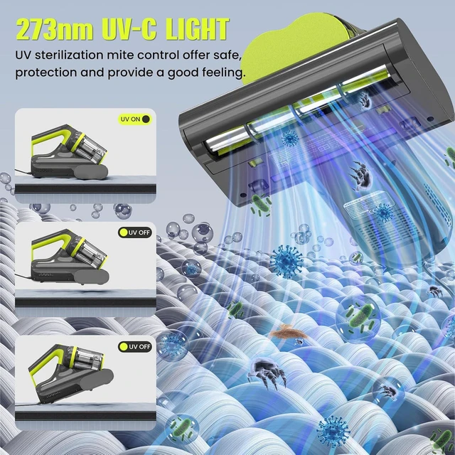 Alt view image 5 of 7 - Mattress Vacuum Cleaner UV for Pet Hair,16kPa Power Suction UV Bed Vacuum Cleaner,140°F Heated Function,Ultrasonic High Tapping,HEPA Filter,Bed Vacuum for Sofa, Couch, Crib(Corded,4.5Amp)