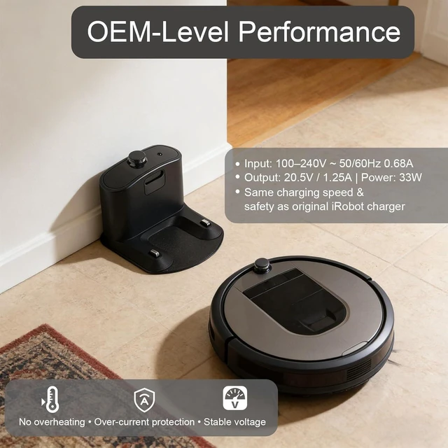 Alt view image 3 of 7 - for Roomba Charger Dock,Replacement for iRobot Roomba Charging Base e5 e6 i1 i3 i4 i5 i6 i7 i8 500-900 Series Models Vacuum Cleaners-with US- Power Cord ADF-N1 17070 17064 4452369(1pcs+1cable)