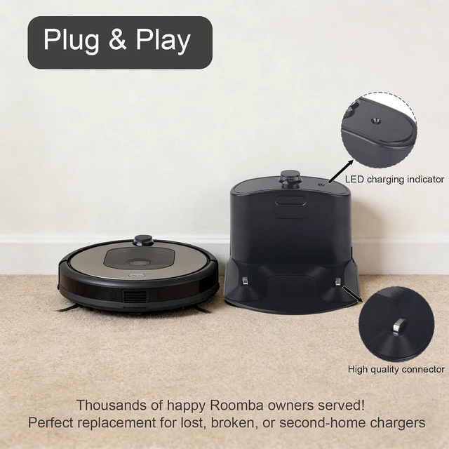 Alt view image 4 of 7 - for Roomba Charger Dock,Replacement for iRobot Roomba Charging Base e5 e6 i1 i3 i4 i5 i6 i7 i8 500-900 Series Models Vacuum Cleaners-with US- Power Cord ADF-N1 17070 17064 4452369(1pcs+1cable)