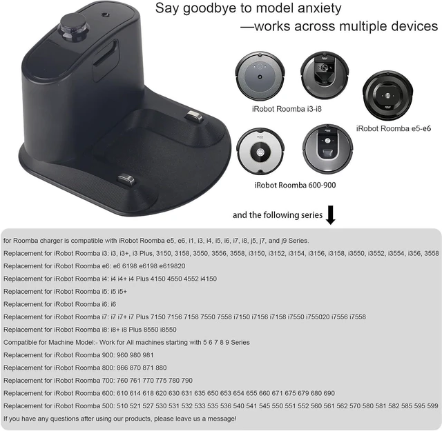 Alt view image 6 of 7 - for Roomba Charger Dock,Replacement for iRobot Roomba Charging Base e5 e6 i1 i3 i4 i5 i6 i7 i8 500-900 Series Models Vacuum Cleaners-with US- Power Cord ADF-N1 17070 17064 4452369(1pcs+1cable)