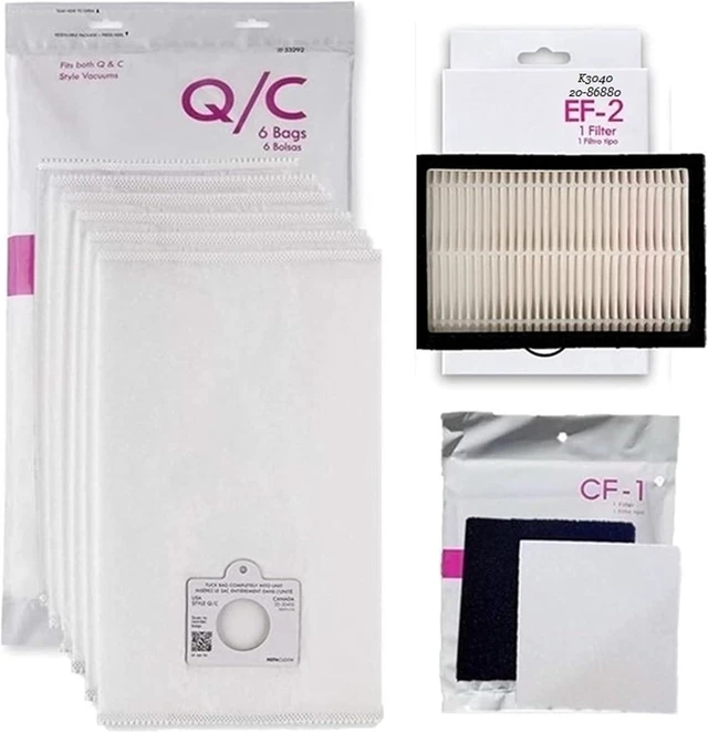 Main image of BC4002 BC2005 BC3002 BC3005 BC3006 BC3060 BC4040 81214 81414 Kenmore Compatible Bag + Filter Kit. 6 QC 53292 HEPA Canister Vacuum Bags, 1 CF1 81002 Chamber Filter, 1 EF2 K3040 86880, 200 400 Series