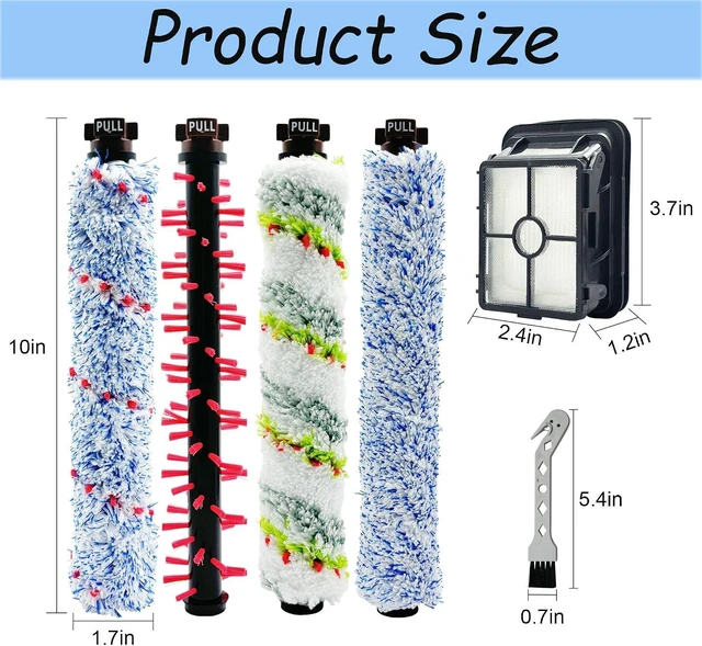 Alt view image 3 of 7 - Replacement Parts for Bissell CrossWave 2024 Model 3888A Vacuum 4 Brush Rolls, 2 Vacuum Filters, 1 Cleaning Brush