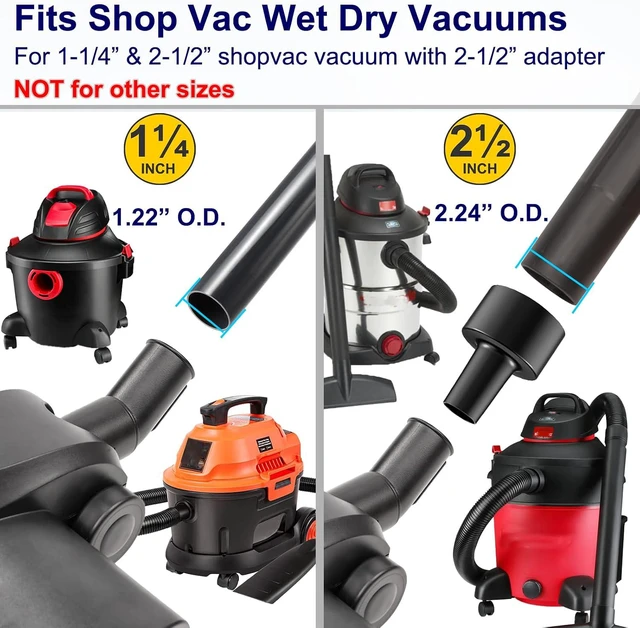 Alt view image 3 of 7 - Portek Air-Driven Turbo Brush Attachment for Shop Vac Wet Dry Vacuum Cleaners, 1-1/4 and 2-1/2 Inch, Non-Electric Floor Head for Pet Hair and Debris Removal from Carpets Area Rugs Hard Floors