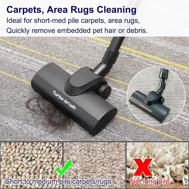 Alt view image 5 of 7 - Portek Air-Driven Turbo Brush Attachment for Shop Vac Wet Dry Vacuum Cleaners, 1-1/4 and 2-1/2 Inch, Non-Electric Floor Head for Pet Hair and Debris Removal from Carpets Area Rugs Hard Floors