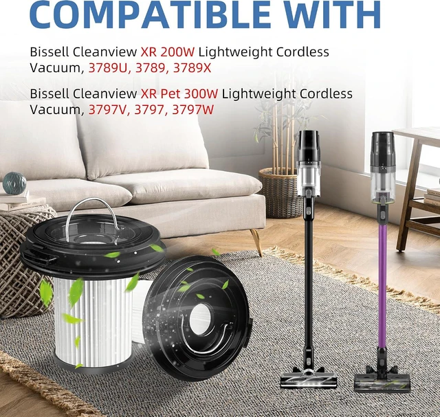 Alt view image 2 of 6 - 4 Pack Vacuum Filter for Bissell CleanView XR Pet 300W/CleanView XR 200W Cordless Vacuum Filter Replacement 3789 3789U 3789X 3797 3797V 3797W Replace 1638010 with 1 Little Brush by APPLIANCEMATES