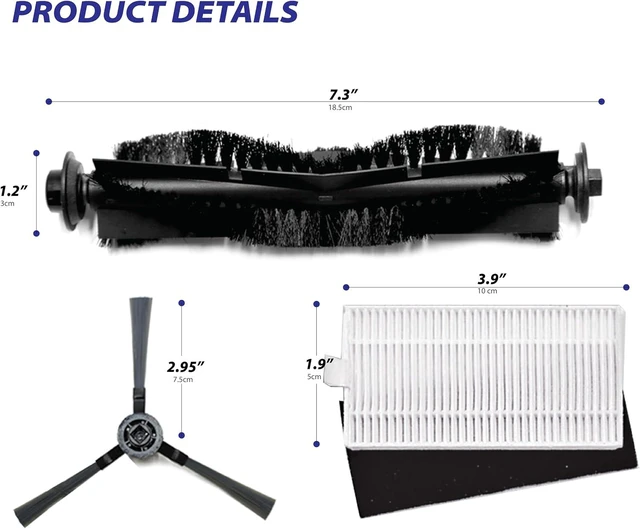 Alt view image 3 of 7 - Replacement Parts Fit for Dustin Self-Emptying Robot Vacuum/Fit for Bobsweep Pet24-7-913, Fit for Ultravision Robot Vacuum/Fit for Bobsweep Pet24-7-213 (11PC-Side Sweep&mop& Main Brush&Filter)