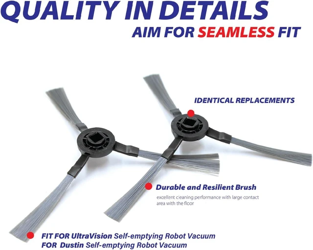 Alt view image 4 of 7 - Replacement Parts Fit for Dustin Self-Emptying Robot Vacuum/Fit for Bobsweep Pet24-7-913, Fit for Ultravision Robot Vacuum/Fit for Bobsweep Pet24-7-213 (11PC-Side Sweep&mop& Main Brush&Filter)