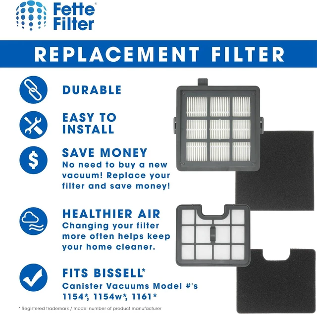 Alt view image 3 of 5 - Fette Filter - Filter Set Compatible with Bissell Hard Floor Expert Canister Vacuum Series 1154 & 1161 Contains- 1 PreMotor 1 Sponge 1 Post Motor 1 Foam Part #s 1602084, 1602085, 1602086, 1602094.