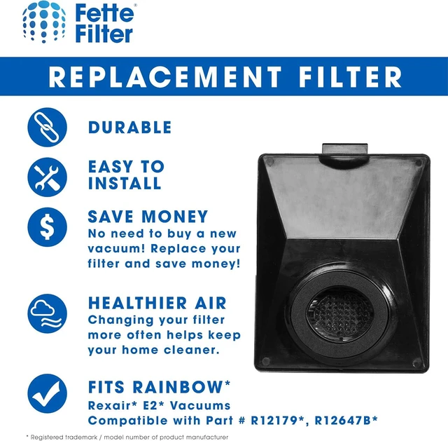 Alt view image 3 of 7 - Fette Filter - Vacuum Filter Compatible with Rainbow R12179, R12647B, R10520, E2 Black, Silver Washable Filters - Pack of 1