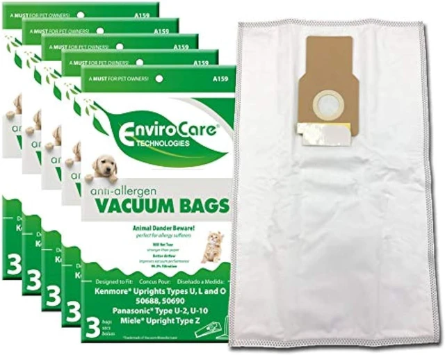 Main image of EnviroCare Replacement Anti-Allergen Vacuum Bags for Kenmore 50688 and 50690 Type U, L, and O, Panasonic Type U-2, U-10 Uprights 15 Pack