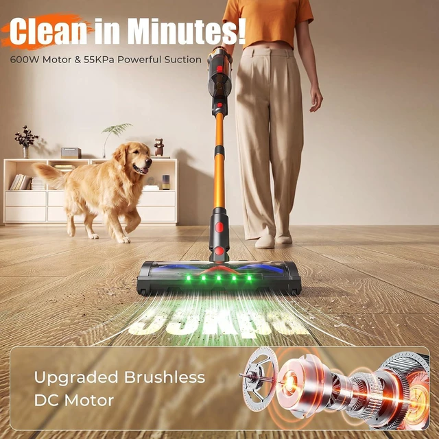 Alt view image 2 of 7 - Cordless Vacuum Cleaner for Home, 55Kpa Suction, Up to 70-Min Runtime, Gold