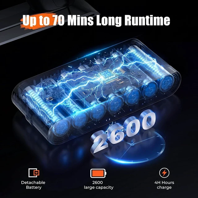 Alt view image 3 of 7 - Cordless Vacuum Cleaner for Home, 55Kpa Suction, Up to 70-Min Runtime, Gold