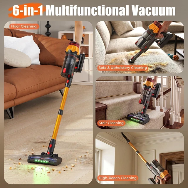 Alt view image 5 of 7 - Cordless Vacuum Cleaner for Home, 55Kpa Suction, Up to 70-Min Runtime, Gold