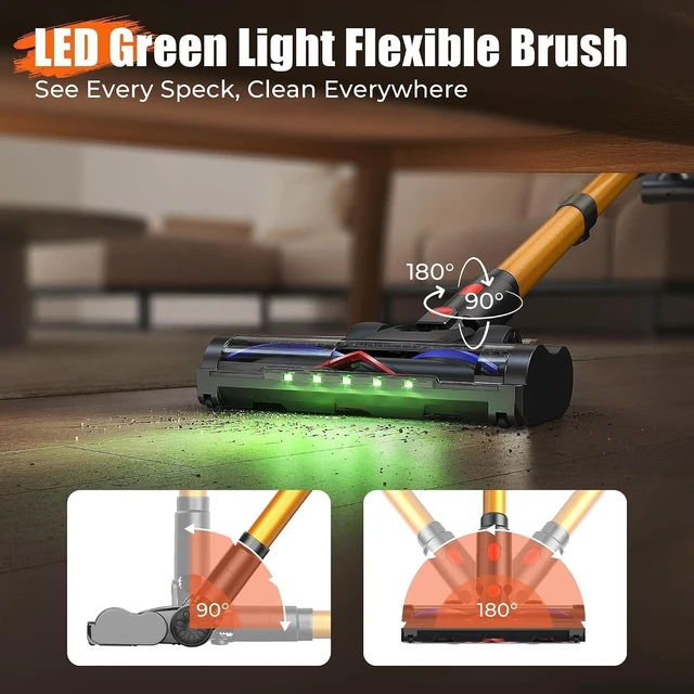 Alt view image 6 of 7 - Cordless Vacuum Cleaner for Home, 55Kpa Suction, Up to 70-Min Runtime, Gold