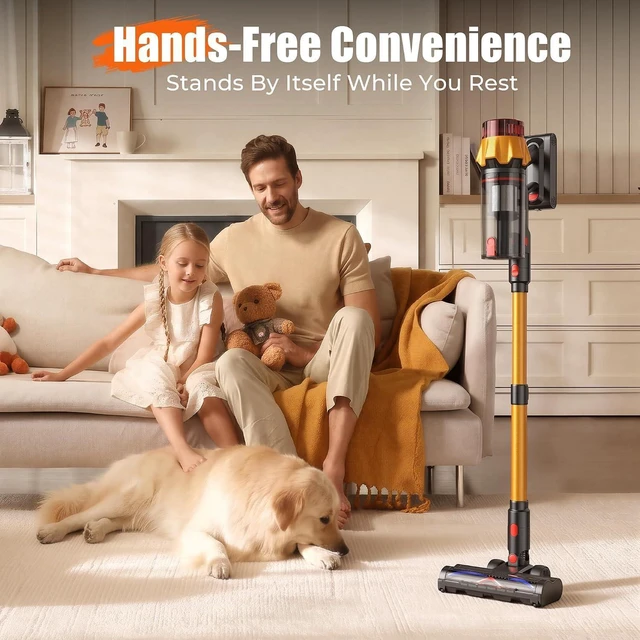 Alt view image 7 of 7 - Cordless Vacuum Cleaner for Home, 55Kpa Suction, Up to 70-Min Runtime, Gold