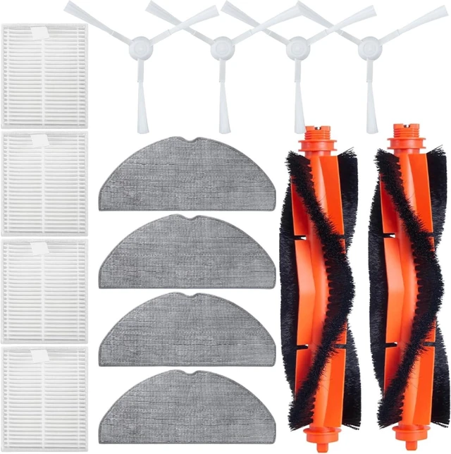 Main image of Accessories Kit for Xiaomi S20 Robot Vacuum Cleaner Replacement Parts, 4 Side Brushes, 2 Main Brushes, 4 HEPA Filters, 4 Mop Pads, Repuestos Spare Repair Attachments
