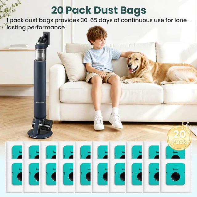 Alt view image 7 of 7 - 20 Pack VCA-ADB953 Bespoke Vacuum Bags(NOT Jet Bot),Compatible with Samsung Bespoke Jet Cordless Stock Vacuum Cleaner,Replacment for 2.8L Large Capacity Automatic Dust Collection Bags