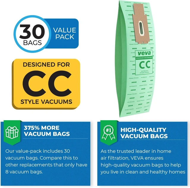 Alt view image 3 of 6 - 30 Pack Type CC Vacuum Bags for Oreck XL, XL5, XL7, XL21, 2000, 3000, 4000, 7000, 8000, 9000 Upright Vacuum Cleaner, Hypo-Allergenic Bags