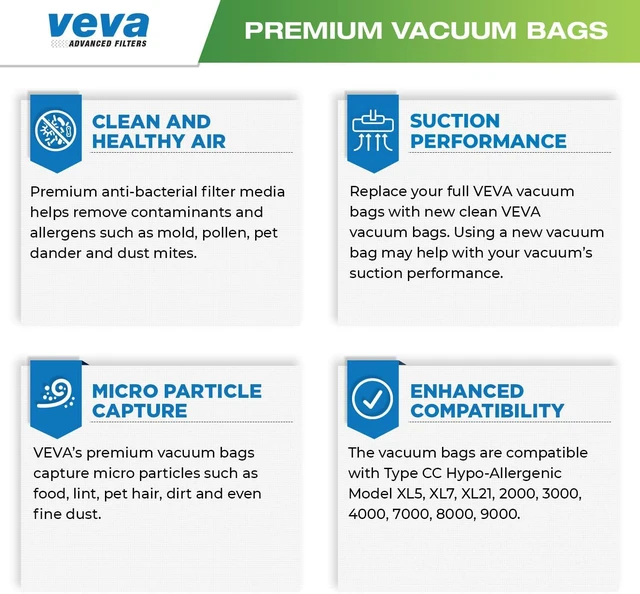 Alt view image 4 of 6 - 30 Pack Type CC Vacuum Bags for Oreck XL, XL5, XL7, XL21, 2000, 3000, 4000, 7000, 8000, 9000 Upright Vacuum Cleaner, Hypo-Allergenic Bags