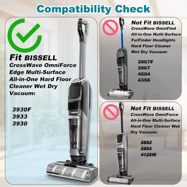 Alt view image 3 of 7 - 3930F 3933 3930 Brush Roll Filter Replacement Kit for Bissell CrossWave OmniForce Edge Cordless Multi-Surface Hard Floor Cleaner Wet Dry Vacuum, 3 HEPA Filters, 3 ZeroGap Brush Roll, 1640897, 1640066