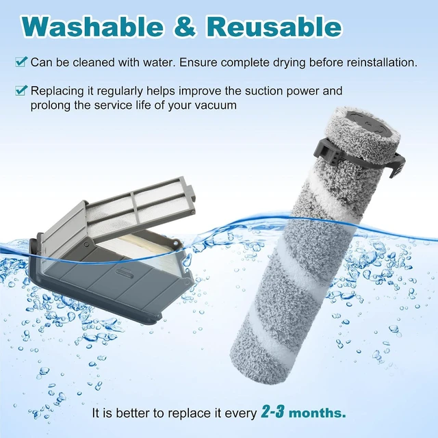 Alt view image 7 of 7 - 3930F 3933 3930 Brush Roll Filter Replacement Kit for Bissell CrossWave OmniForce Edge Cordless Multi-Surface Hard Floor Cleaner Wet Dry Vacuum, 3 HEPA Filters, 3 ZeroGap Brush Roll, 1640897, 1640066