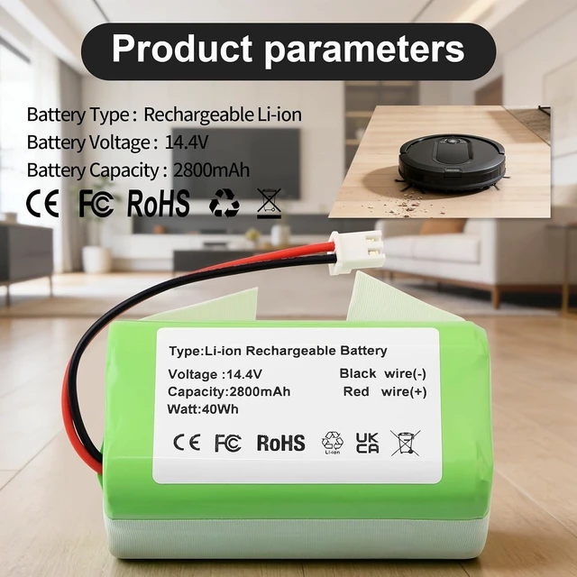 Alt view image 2 of 7 - MULS 14.4V RVBAT850 Battery for Shark ION/IQ/AI R1000C, RV1100S1US, RV850
