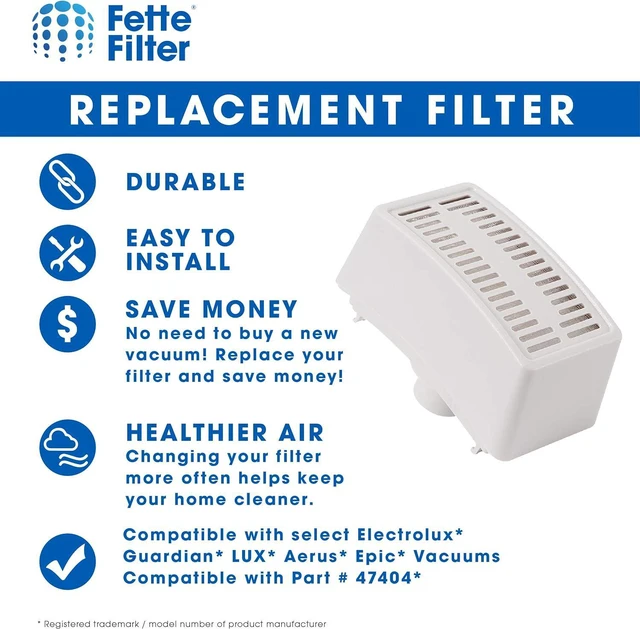 Alt view image 2 of 4 - Fette Filter - HEPA Vacuum Air Filter Compatible with Electrolux Guardian LUX Aerus Epic 8000 9000 C134A C134B C134C C134D C134E C134F C154A C154B C154C C154D. Compare to Part # 47404 - Pack of 2