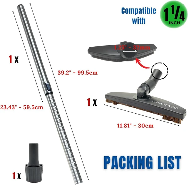 Alt view image 2 of 7 - Vacuum Floor Brush & Extension Wand for Vacuum Cleaners with 1 ¼ inch (1.25'') (32mm) Inner Diameter with Horse Hair Soft Bristles - Hardwood Floor Attachment & Vacuum Extension Tube