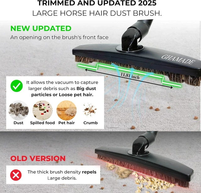 Alt view image 5 of 7 - Vacuum Floor Brush & Extension Wand for Vacuum Cleaners with 1 ¼ inch (1.25'') (32mm) Inner Diameter with Horse Hair Soft Bristles - Hardwood Floor Attachment & Vacuum Extension Tube