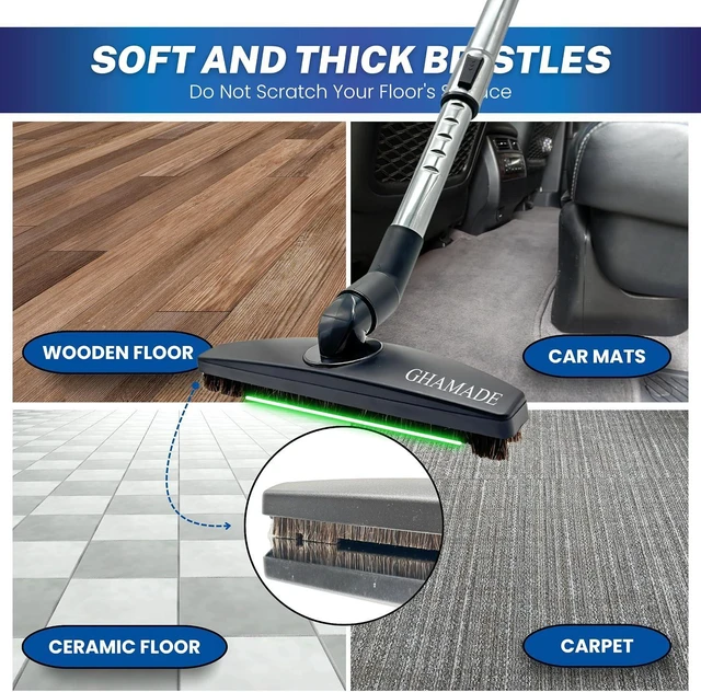 Alt view image 6 of 7 - Vacuum Floor Brush & Extension Wand for Vacuum Cleaners with 1 ¼ inch (1.25'') (32mm) Inner Diameter with Horse Hair Soft Bristles - Hardwood Floor Attachment & Vacuum Extension Tube
