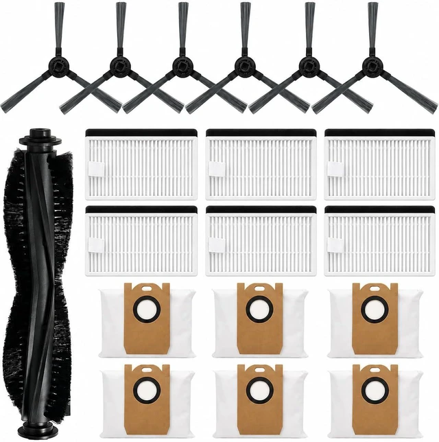 Main image of Replacement Parts Kit Compatible with iHome AutoVac Nova S1 Pro Robot Vacuum Cleaner Accessories iHRVS1PRO-3BLK, 1 Main Roller Brush, 6 Side Brushes, 6 Hepa Filters, 6 Dust Bags