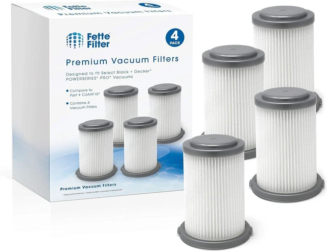 Main image of Fette Filter - 4 Pack CUAHF10 Vacuum Filters Compatible with Black + Decker POWERSERIES PRO 2in1 Cordless Vacuums HCUA525 Series. Compare to Part # CUAHF10