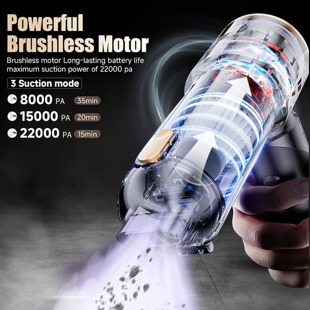 Alt view image 2 of 7 - Car Vacuum Portable Cordless 22000PA High Power Handheld Mini Vacuum Cleaner Rechargeable Foldable with Brushless Motor Air Blower Duster Pump for Car Home Office Pet (Gray)