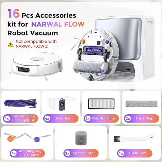 Alt view image 2 of 7 - 16 Pcs Accessories kit for NARWAL FLOW Robot Vacuum