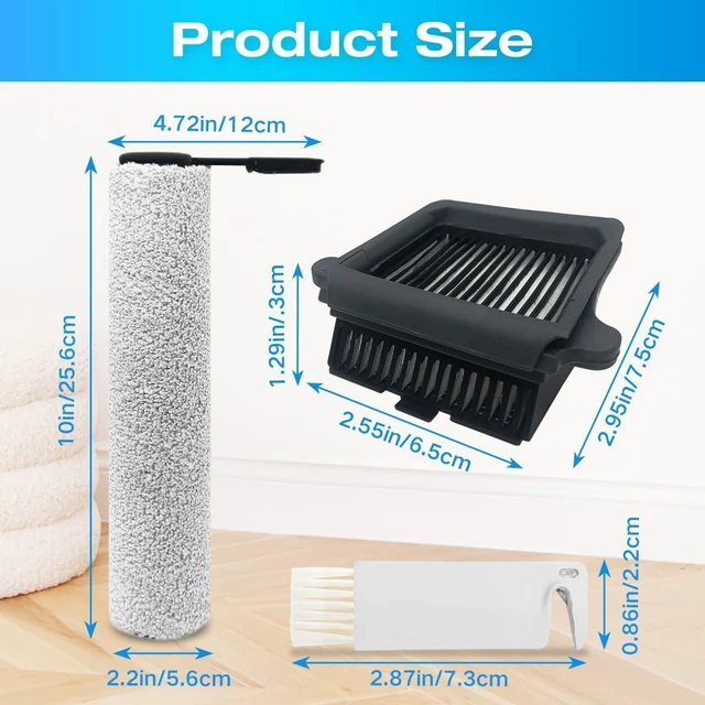 Alt view image 2 of 7 - Replacement Brush Roller and Vacuum Filter For Tineco Floor ONE S7 Flashdry Smart Cordless Wet Dry Vacuum Cleaner(2 Roller Brush+2 Hepa Filter+1 Handle)